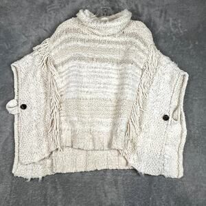 Anthropologie Marilyn Poncho Knit Sweater Womens XS/S Ivory Fringe Boho